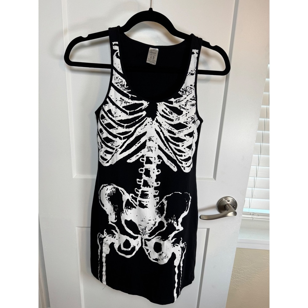 Spirit Halloween Women's Black Skeleton Short Tank Dress S Goth Punk Costume